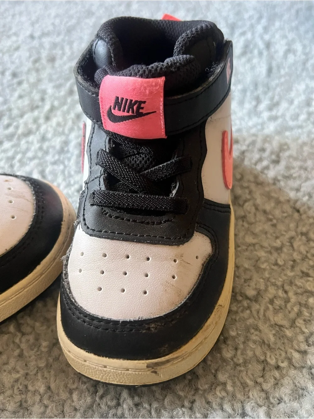 Nike Court Borough Mid Top Leather Colorblock Sneaker Black/White/Pink US 8C